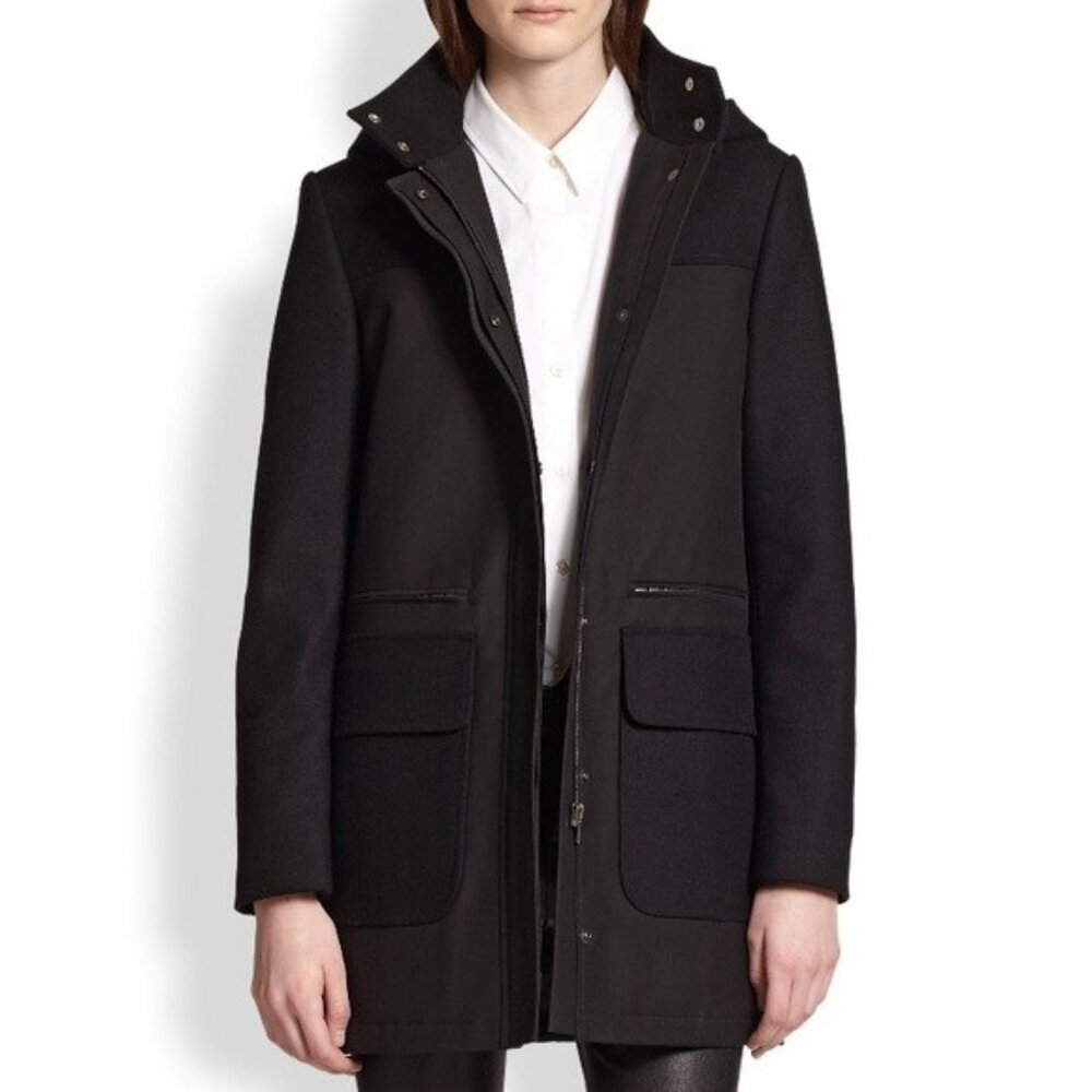 Theory Women's Black Makintosh Alanso Hooded Coat  - Size Large
